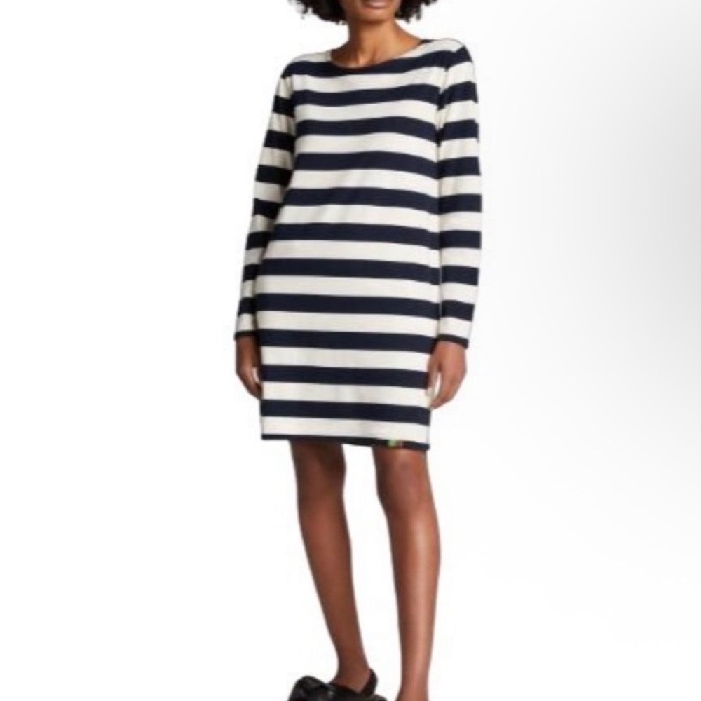 Kule Mari Long Sleeve TShirt Dress Navy Cream Striped‎ Organic Cotton - Small